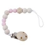 Attache Tétine en Bois Naturel - Sécurité et Élégance - Rose